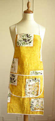 French Apron, Provence fabric (olives Les Baux. mustard yellow)
